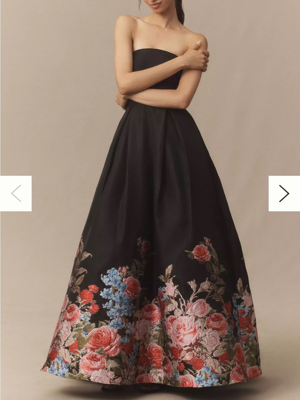 Mac Duggal Strapless Floral Brocade Maxi Dress Black Size 6